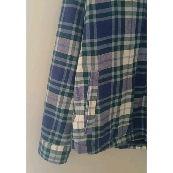 LL Bean Fleece-Lined Flannel Shirt Size Large Blue Shacket Snap-Front Plaid - Picture 4 of 11